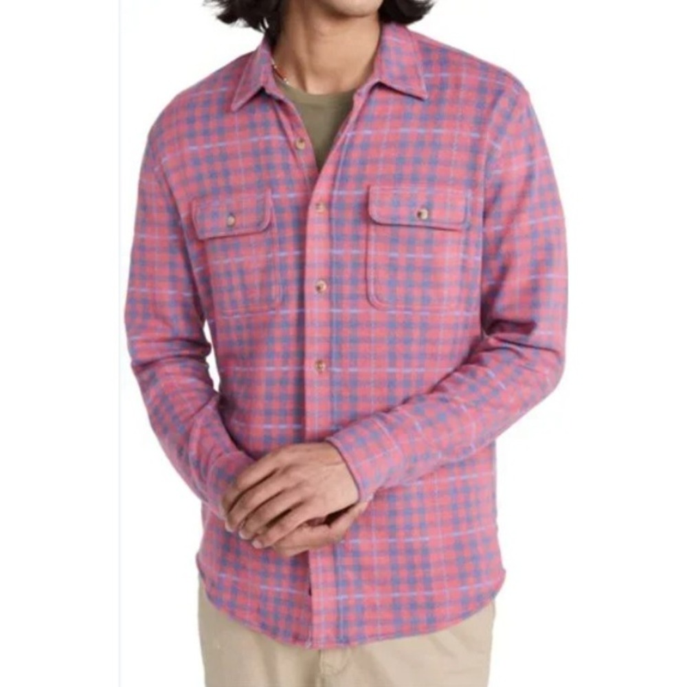 Faherty Legend Sweater Shirt Plaid Pink Blue Button Up Long Sleeve Casual M